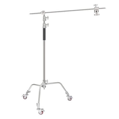 NEEWER C Stand Stativo Luce con Ruote in Metallo 100% Pro, Altezza Max 330cm Supporto Riflettore Regolabile con Braccio Boom da 120cm e 3 Ruote per Riflettore Video Studio Fotografico, Monoluce, ecc.