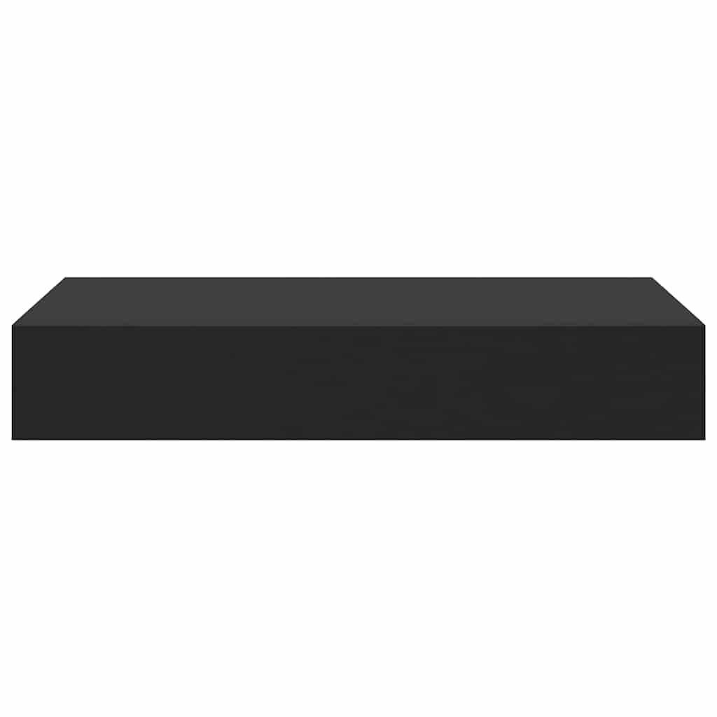 Estantería flotante negra con cajón, 48 x 25 x 8 cm, tablero de fibra de densidad media, moderno para libros, decoración, cocina, baño, sala de estar