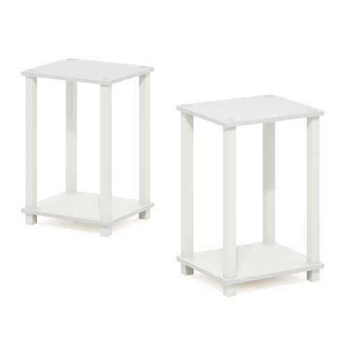 Furinno Simplistic End Table, Side Table, Nightstand, Small, Set of 2, White/White