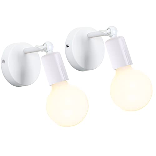 iDEGU 2 Pezzi Applique da Parete Vintage E27 Lampada da Parete Interno Orientabile a 180° Lampada da Muro Industriale per Soggiorno Camera da Letto Corridoio (Bianco)