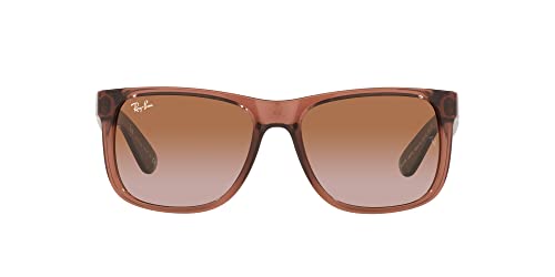 Ray-Ban RB4165 Justin Square Sunglasses, Transparent Light Brown/Gradient Brown, 51 mm