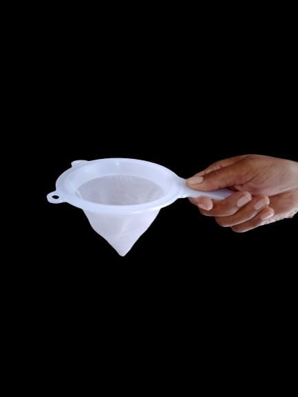 Image of Double Net Milk Strainer, Water and Tea Filter, Mini Handheld Size Small Plastic Filter with Nylon Mesh, Moina Collection Net (1 Piece) Length 20 cm, Dia 10 cm