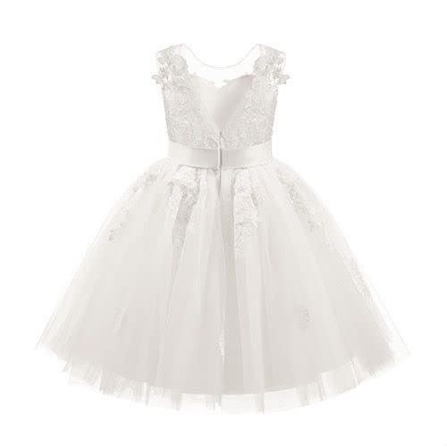 Abao Sister Lace Applique Tulle Sheer Neckline Flower Girl Junior Bridesmaid Dress White Size 12 #TOP1