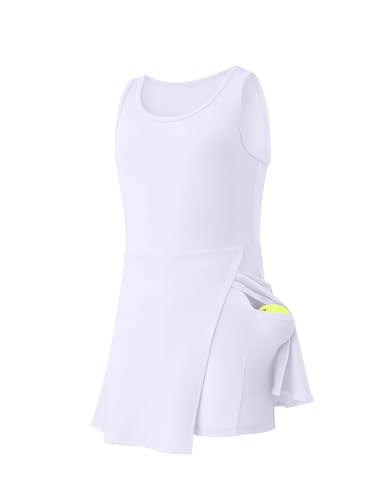 Little Girls Golf Tennis Sports Round Neck Sleeveless Athletic Active Dress with Safety Shorts and Pockets2
