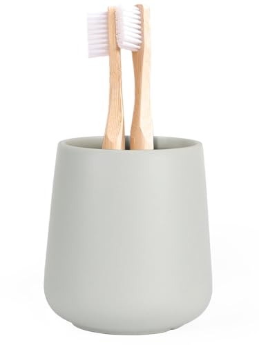 Autumnlife Toothbrush Holder Ceramic, 12 oz Bathroom Toothbrush Holder Ceramic Holder for Toothbrush, Mouthwash Cup Toothpaste Holder and Cup, Matte Grey