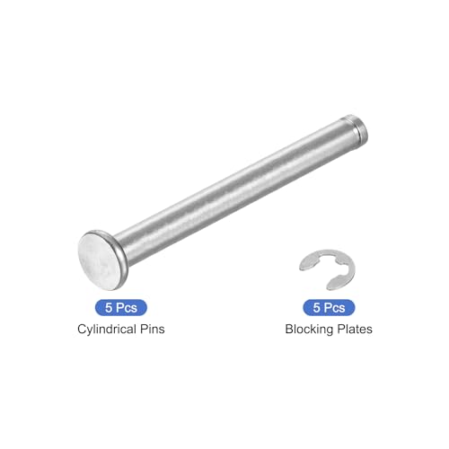 QUARKZMAN 5er Set M6x60mm 304 Edelstahl Zylindrischer Wellen-Sicherungsring-Positionierungsstift, Flachkopf gerillter Scharnier-Zylinder-Positionierungsstift, Silber