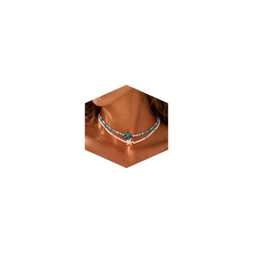 Lameybrt Collana con conchiglie da donna, girocollo, stile boho, nero, regolabile, collana con cowrie, etnica, surf, gioiello regalo, 38cm, Vetro, Non pietra preziosa