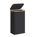 SONGMICS Laundry Hamper with Lid, Laundry Basket, Oxford Fabric, Foldable, Bamboo Frame, for Bedroom, Living Room, 26.4 Gal. (100 L), 42 x 32 x 70.5 cm, Ink Black LCB518BH01