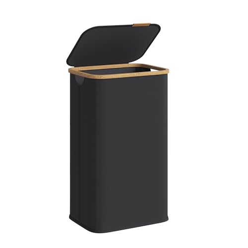 SONGMICS Laundry Basket with Lid Laundry Hamper Oxford Fabric Foldable Bamboo Frame for Bedroom Living Room 26.4 Gal. (100 L) 42 x 32 x 70.5 cm Ink Black LCB518BH01