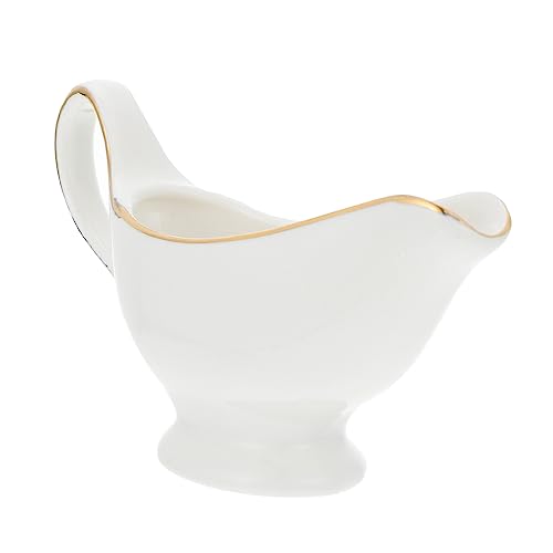 VALICLUD Elegant Rimmed Gravy Sauce Boat Porcelain Condiment Jug for Sauces Dressings and Soups for Restaurants Cafes and Home Entertaining