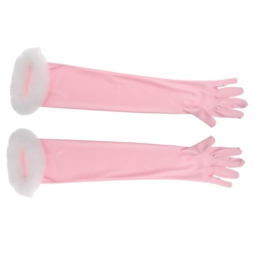 BESPORTBLE 1 Pair Bridal Sheer Long Lace Gloves for Women Dressy Formal Dinner Party Gloves Elegant Plush Trim