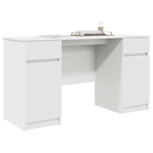 vidaXL Bureau avec tiroir Blanc 140 x 49 x 76 cm Bois d'ingénierie, Bureau moderne, rectangulaire, design épuré, rangement généreux, table d'écriture...