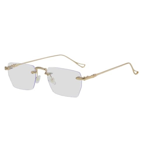 harayaa Gafas de Ojos con Bloqueo de Luz Azul, Gafas Sin Montura para Pantallas, Compras, Hombres, Marco dorado, universal