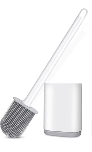 Image of RORIAN Silicone Toilet Brush and Holder Set, Flexible Bathroom Toilet Bowl Cleaner Brush with Wall Mount Adhesive, Deep Cleaning Soft Bristle Scrubber, (Multicolor) (A1)