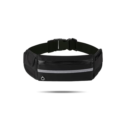 ランニングウエストポーチ 防水 潜水素材使用 スマホ収納+イヤホンホール 反射デザイン ジョギング/サイクリング対応 男女兼用 (ブラック)