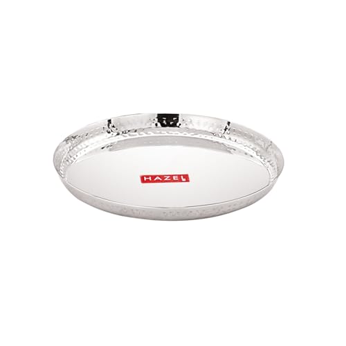 Image of HAZEL Stainless Steel Dinner Plate 30.2cm | Side Hammered Style Thali for Lunch, Tiffin Plates, Ideal for Home, Office & Restaurant