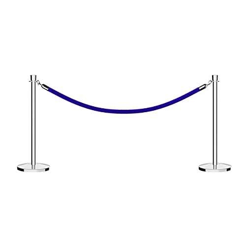 CCW Post and Rope Stanchion Kit with 2 Polished Stainless Steel Crown Top Posts and 1 Blue Heavy Duty Velvet Cotton Core Rope (6ft.) in Polished Stainless Snap Ends