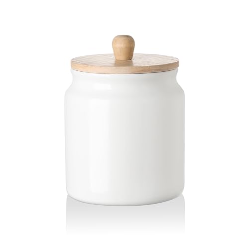 Sweejar Ceramic Kitchen Canisters with Wooden Lid (White)