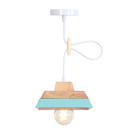 Candelabro moderno E27 de hierro con grano de madera para cocina 2