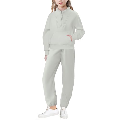 Image of U.nikaka Girls Clothing Sets Half Zip Sweatsuit Outfits Sweatshirt and Sweatpants Fleece Pullover Joggers Set with Pockets