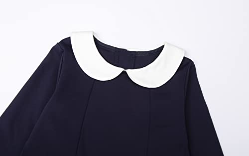 LittleSpring Girls Dresses Peter Pan Collar Long Sleeve Uniform Seam Dress3