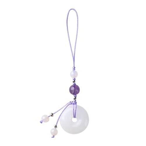 Acogo Phone Charm White Jade Concentric Ring Hand Polished Buckle Purple Phone Strap Charm Chinese Style Retro Keychain For Women #TOP30