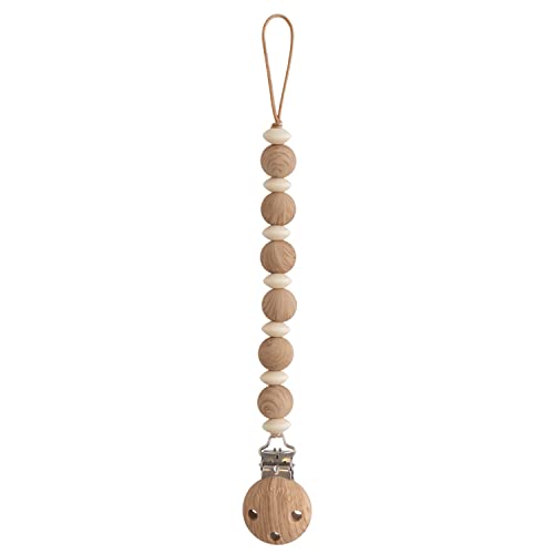 Image of mushie 100% Silicone Baby Pacifier Clip BPA Free | Luna (Faux Wood)