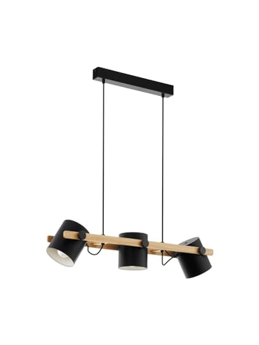 Lustre moderne noir bois GL0163 solution éclairage 3 lumières séjour