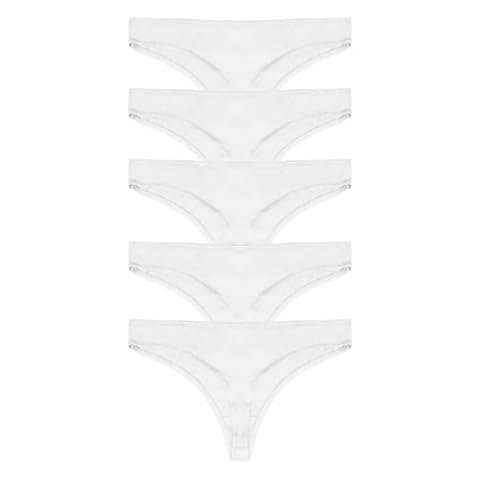 Style It Up 5 Pairs Ladies Womens Thong Briefs Underwear 100% Cotton Comfortable (White - S) Cover