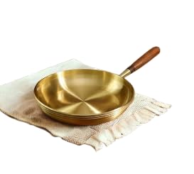 Brass/Pital Frying Pan with Wooden Handle for Cooking (1000ml), B...