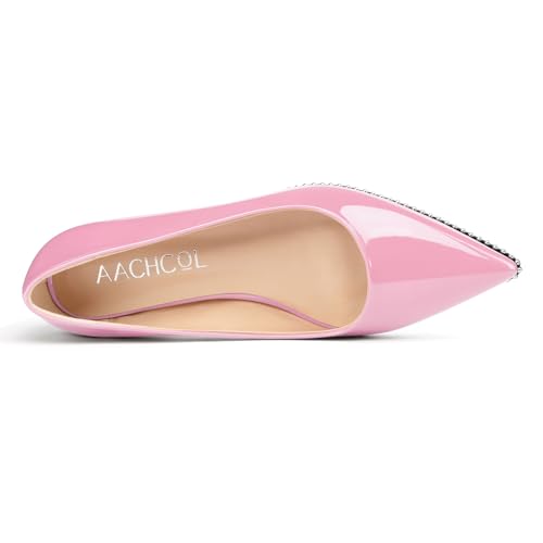 Image of Aachcol Womens Low Heel Pointed Toe Pumps Silver Beaded Kitten Heels Slip-on Comfortable Office Dress Shoes 1.4 Inches Heels