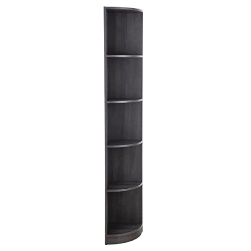 Ice Armor 5 Tier Corner Bookcase Wooden Display Bookshelf Storage Rack Multipurpose Shelving Unit For Living Room And Home Office In Distressed Black Finish #TOP2