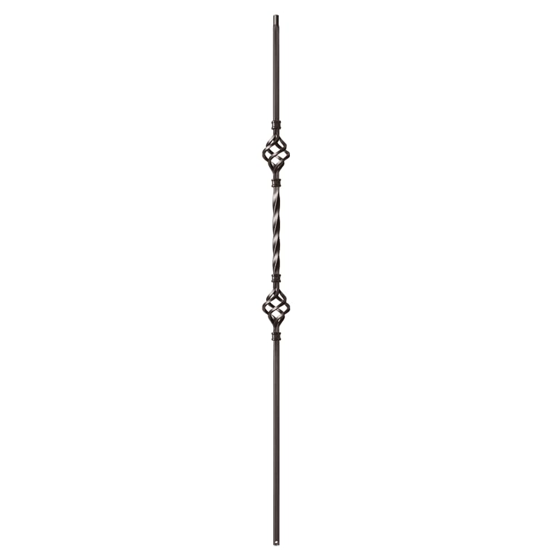 Iron Staircase/Railing Baluster - Double Basket 1/2" Bar (Set of 10) Satin Black Hollow- Square Wrought Iron Twist and Basket Stair Baluster Spindle SP9004TB-SB