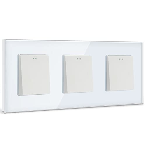 BSEED Interruptor de luz Triple 1 Gang 1 Vía+ 1 Gang 1 Vía+1 Gang 1 Vía,interruptor pared Triple con marco de cristal,16Amp Interruptor de pared basculante,Blanco Interruptor de palanca 228mm