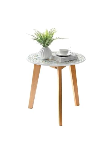 CHCWIS Table Basse en Relief avec Plateau en Carreaux de céramique et Structure en Bois, Petite Table d'appoint