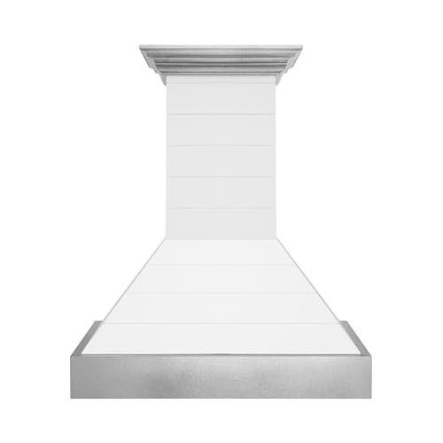 ZLINE 30 in. Wooden Wall Mount Range Hood in Rustic Shiplap Bright White Finish with Stainless...