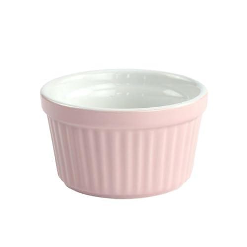 Round Ceramic Cake Cup Multicolor Stripe Baking Ramekin - Pink - 10cm Diameter, 5cm High