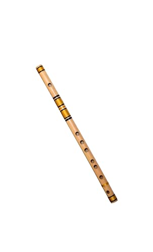 Image of A Sharp Medium Handcrafted Bamboo Flute Indian Classical Bansuri for Right Hand (7 Holes, 54.5 CM Length) (Yellow Thread)