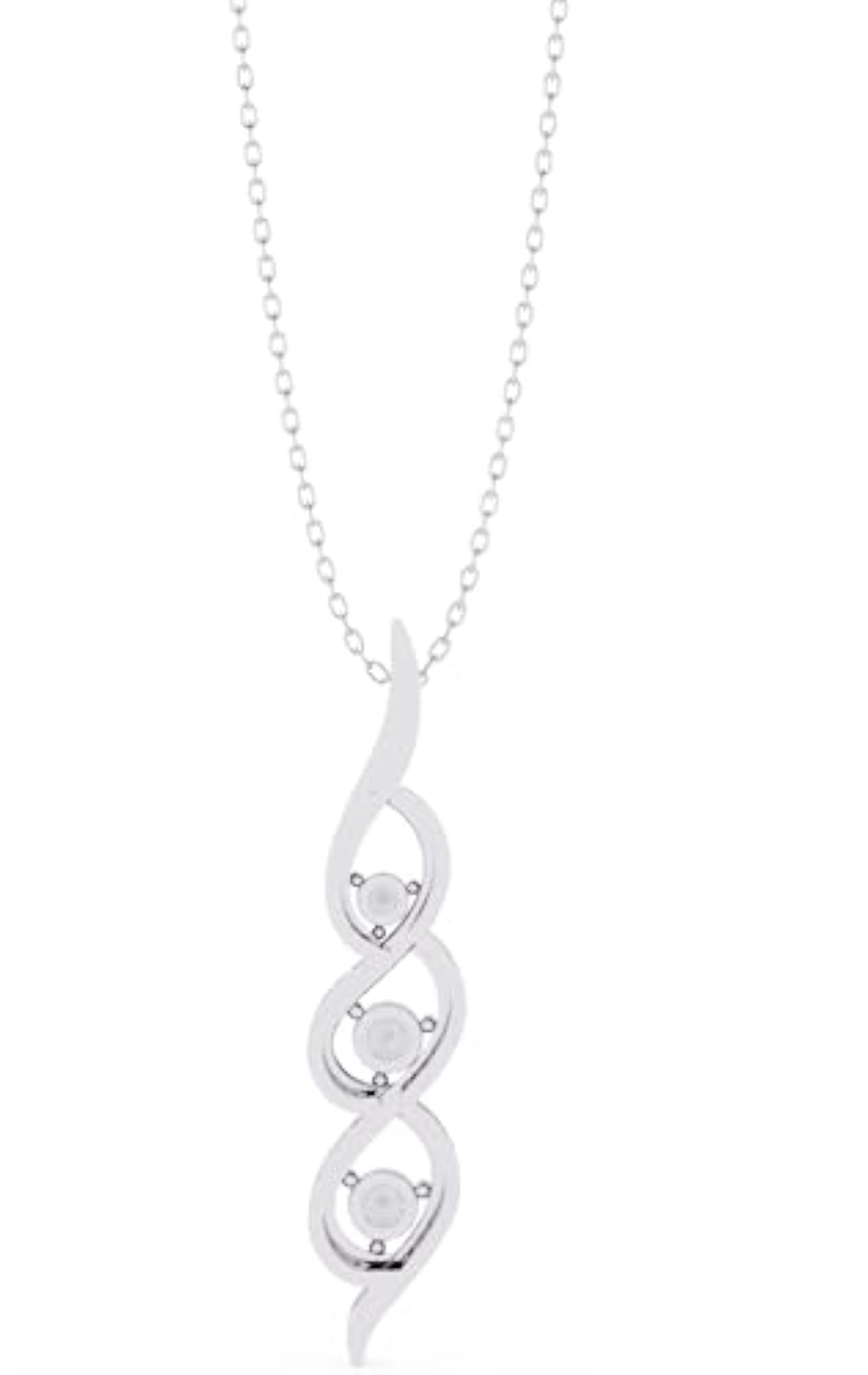 Women's Silver 3-Stone Lab Grown Diamond Spiral Drop Pendant Necklace