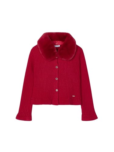 Mayoral Faux Fur Collar Cardigan for Girls Cherry