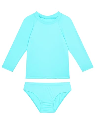 Image of Snowheart Swimsuit for Girls Size 7-8 Years Old Blue Two Pieces Long Sleeve Bathing Suits Sets
