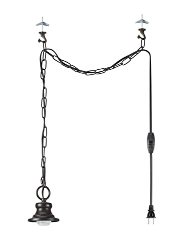Image of Aspen Creative 21049-11, Indoor Swag Light Kit, 15' SPT-2 Black Wire w / In-Line Switch & 10' Steel Chain. Socket Cup: 4 inch W x 2-3 /8 inch H. Suitable: 18 inchD. To 20 inchD. Pendant Shade. Oil Rubbed Bronze.1 Pack