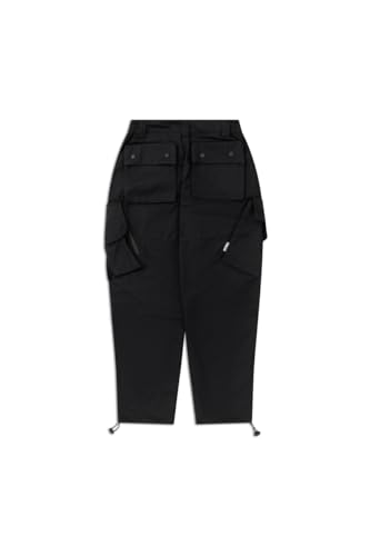 Image of URBAN MONKEY Ripstop Cargo Pants / / Black 65% Polyester 35% Ripstop Solid Relaxed Fit True to Size Full Length Contrast Stitch Detailing Button and Zip Closure with Belt Loops 12 Functional Pockets