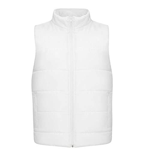 Ozmmyan Mens Puffer Vest Lightweight Winter Outdoor Padded Vests Warm Stand Collar Zip Up Sleeveless Down Jacket Outerwear, White, 3X-Large