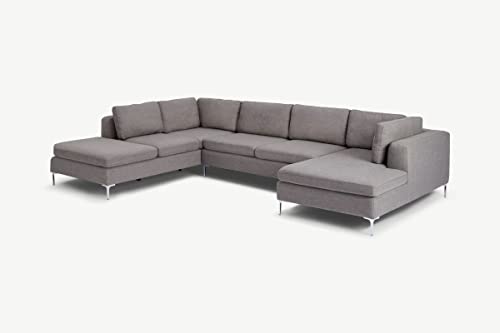 Image of Smith U Shape 7 Seater Corner LHS Fabric Sofa Set in Light Grey Color for Living Room, Couch Sofa for Living Room, Seven Seater Sofa