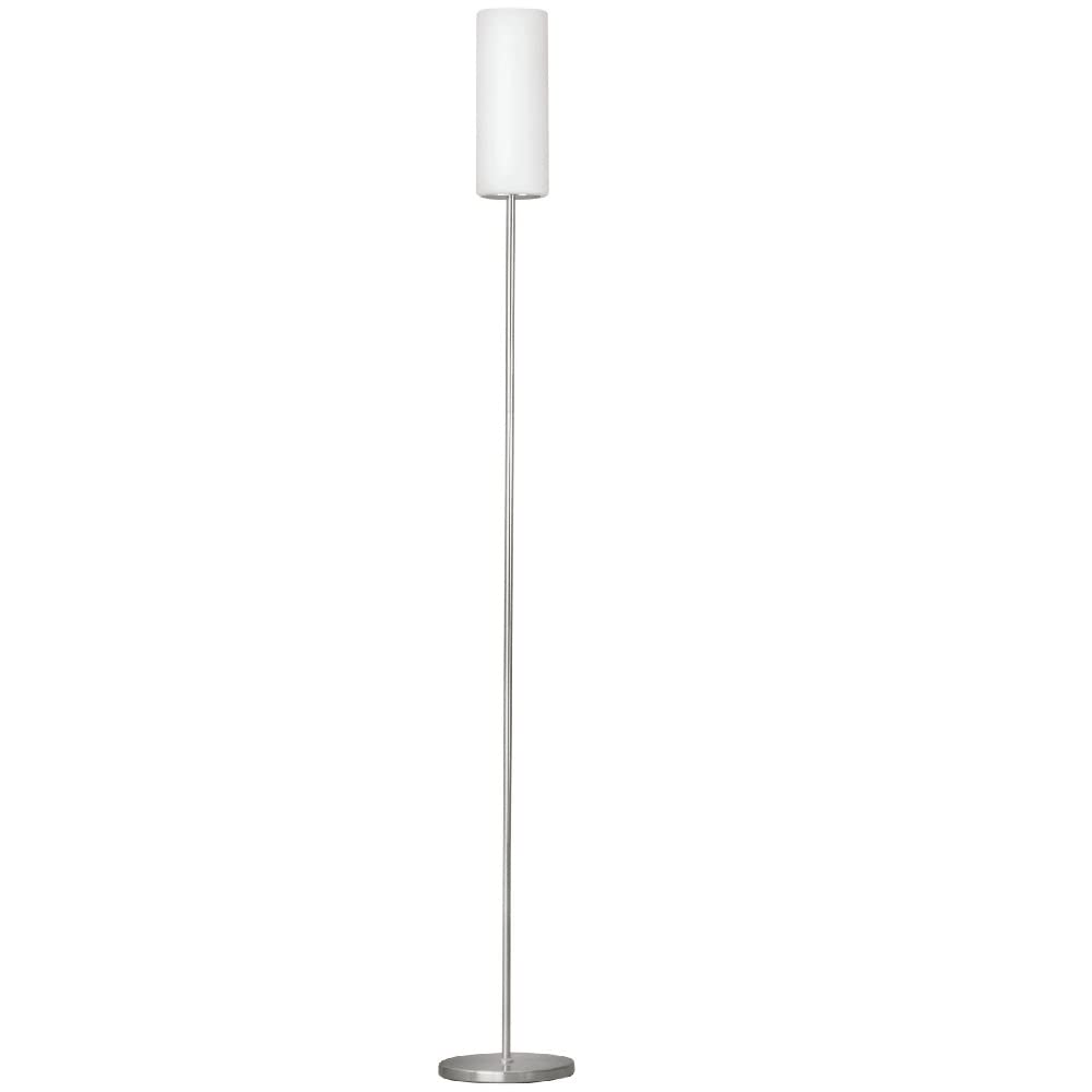 Britalia Satin Nickel Vintage Floor Light with Opal White Glass Cylindrical Shade | 153cm Height | 1 x ES E27 Lamp Bulb Required | UK Approved | On Off Foot Switch | Retro