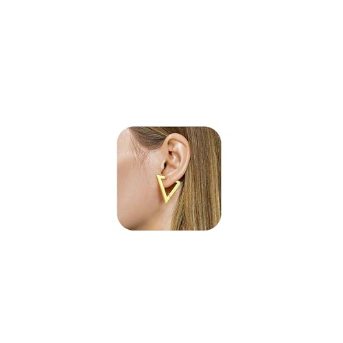 HolidayQbee Boucles D’oreilles Triangle Or, Design Géométrique Élégant, Hypoallergéniques, Résistantes À La Décoloration, Accessoire Raffiné Pour...