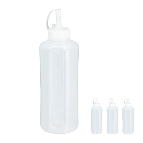 Relaxdays Bouteille à Sauce, Lot de 16, 1000 ML, Squeeze Bottle à remplir, récipient Plastique, Ketchup, Transparent