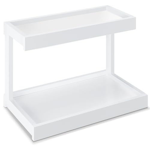 Image of MARTY 2 Tier Spice Rack Organizer for Countertop, 15.8''L White Coffee Station/Bathroom Organizer Countertop, Counter Shelf Desktop Storage Organizer for Kitchen, Bedroom, Office