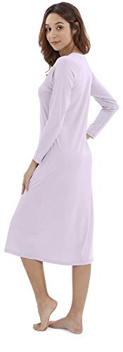 Wiwi Bamboo Cotton Nightgowns For Women Soft Long Sleeve Nightshirts Sleepwear Plus Size Dress Loungewear S-3X, Lavender Purple, Xx-Large #TOP1